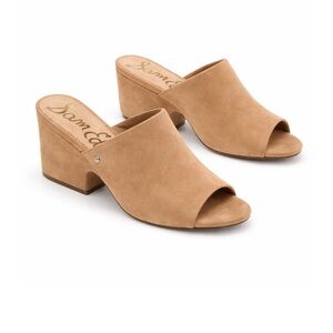 Sam Edelman Orlie Nude Suede Wedge Mule Size 8.5 Open Toe Slide Heel